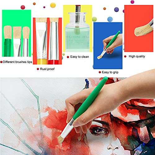 MCPINKY Paint Brushes for Kids, 12PCS Big Washable Chubby Paint Brushes Round and Flat Preschool Paint Brushes with No Shed Hog Bristle for Washable Paint Acrylic Paint