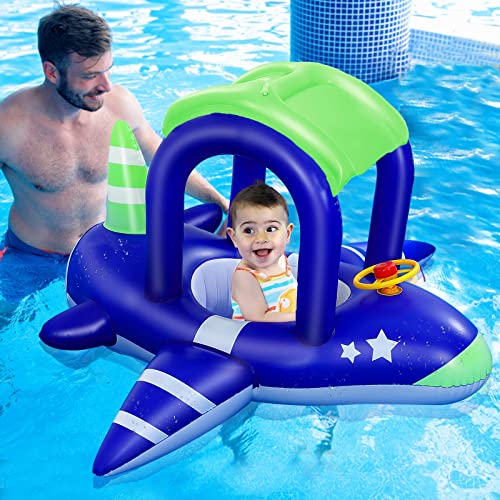 Inflatable Baby Pool Float with UPF 50+ Sun Canopy & Safety Seat