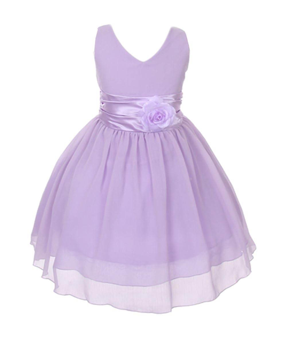 Chiffon Double V Neck Wedding Flower Girl Dress, Made in