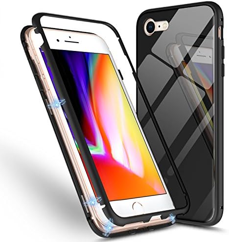 Tecneca Case Compatible iPhone 6 and iPhone 6s, Magnetic Adsorption Case Tempered Glass Back Built-in Magnet Flip Frame - Black