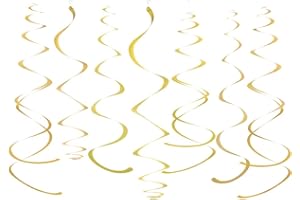 WEVEN Gold Party Hanging Swirl Decorations Plastic Streamer for Ceiling, Pack of 28