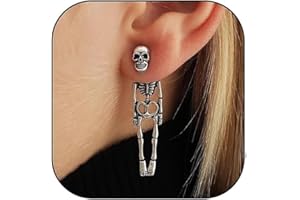 IQPDYV Gothic Halloween Skeleton Stud Earrings Skeleton Hand Clip on Earrings for Women Men Spooky Halloween Skull Skeleton Dangle Earrings Halloween Costume Party Exaggeration Accessories