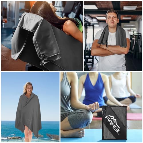 Pameil Microfibre Towel Set of 3 (160 x 80 cm Large Bath Towel + 2 Pieces 80 x 40 cm Small Towel), Travel Towel Quick-Drying Microfibre Towels for Fitness Sauna