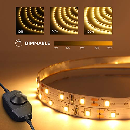 LE 16.4ft Dimmable Strip Kit with 12V Power Supply, 300 SMD 2835 Non-Waterproof LED Tape, Flexible Rope Light for Home, Kitchen, Under Cabinet, Bedroom, Warm White, 1 Pack Adapter - Thumbnail 3