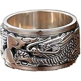 Mnyixsi 925 Sterling Silver Dragon Cool Ring for Men, Norse Viking Dragon Punk Biker Ring, Handmade Carved Dainty Rotatable Animal Ring, Vintage Dragon Promise Statement Band Ring Size 9