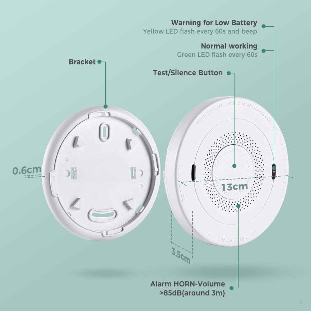 MOSUO Smoke Detector, 10-Year Lithium Battery Fire Alarm with Photoelectric Sensor, Easy to Install with Test Button, Compliant with UL 217 Standard (Not Hardwired) - - 
