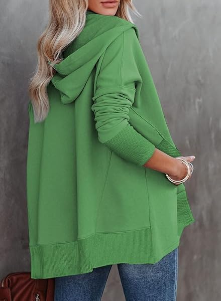 SHEWIN WOMENS SWEATSHIRT CASUAL LONG SLEEVE HOODIES PULLOVER TOPS OVERSIZED BUTTON V NECK HOODIE FALL SWEATSHIRTS FOR WOMEN LOOSE FIT,US 0-2(XS),GREEN