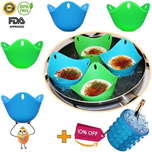 Egg Poacher – Silicone Egg Poaching Cups - Egg Cooker - For Microwave and Stovetop Egg Cooking – Non Stick – BPA Free – Pack of 4 by Kitchby