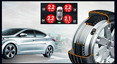 AUTOOL 2.4 Inch TFT Head Up Display Tire Pressure Monitor System TPMS Wireless Solar Digital Tire Pressure Temperature Warning Gauge w/ Car Charger+4 Internal Sensor(Internal Sensor Kit) - Thumbnail 2