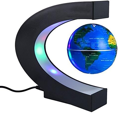 Selaurel Floating Globe with Colored LED Lights C Shape Magnetic Levitation Floating Globe 3”World Map Earth Planet Ball for Home Office Desk Decoration Kids Educational Gift (Magnetic Globe)
