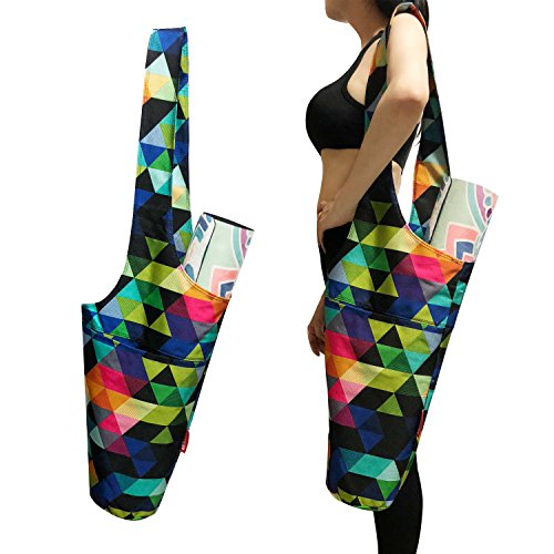 Aozora Yoga Mat Bag | Yoga Mat Tote Sling Carrier with Large Side Pocket & Zipper Pocket | Fits Most Size Mats (Triangle)