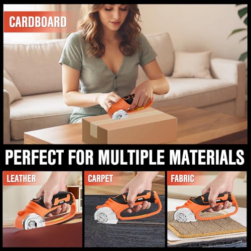 Cordless Electric Scissors 4V Rechargeable Cardboard Cutter with 4 SK5 Blades, 2000mAh Battery, LED Light, Electric Box Cutter 1/3” Cutting Capacity Power Cutter for Fabric Carpet Leather DIY - Orange