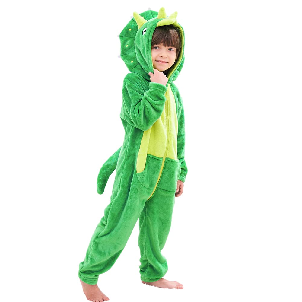 LOLANTA Kids Triceratops Dinosaur Costume, Toddler Hooded Flannel Bodysuit Fancy Dress,4-5 Years,Tag M