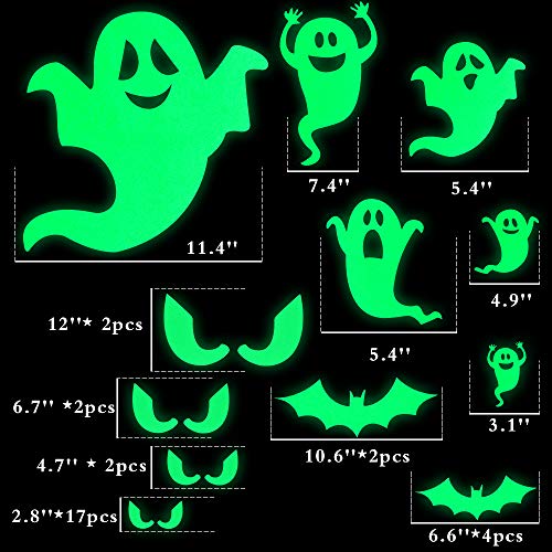 OCATO 35Pcs Halloween Decorations Halloween Window Cling Decals Halloween Wall Decals Stickers Glow in The Dark Luminous Bats Ghost Peeping Eyes Decals Wall Décor for Halloween Party Decorations - Thumbnail 6