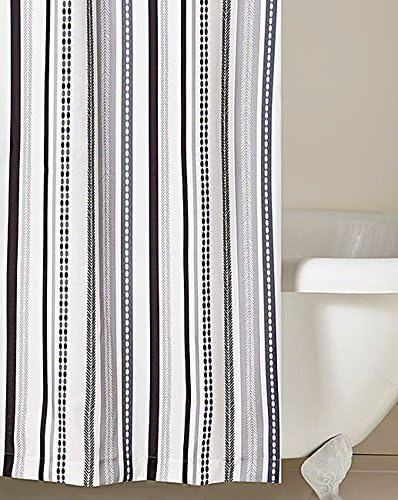 VERTICAL STRIPE GEOMETRIC BLACK GREY SHOWER CURTAIN 180CM X 180CM WITH HOOKS