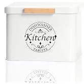 Dishwasher Pod Container with Hinged Lid. Farmhouse Metal Dishwaser Pods Holder for Kitchen Cabinet Organizer. Modern Kitchen Decor and Accessories. Dishwasher Detergent Tablet Storage(Cream)