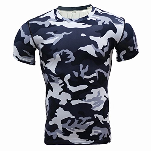 Alamor Heren Camouflage Training Fitness Tees Tops Sneldrogende Elastische Compressie Strakke Sport T-shirt-Blauw-L - Image 6