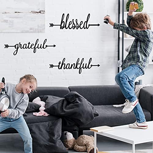 Smytex Metallic Wall Phrase Image Sculptures Grateful Grateful Blessed Indicators Black Metallic Phrase Arrow Indicators Ornamental Wall Accent Dwelling Decor for Dwelling Workplace Kitchen Dwelling Room