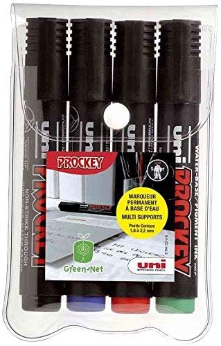 UNI-BALL Set of 4 marker pens PROCKEY PM122/4 Permanent Pte Conical Avg 1.8 2.2 mm Assorted Colours