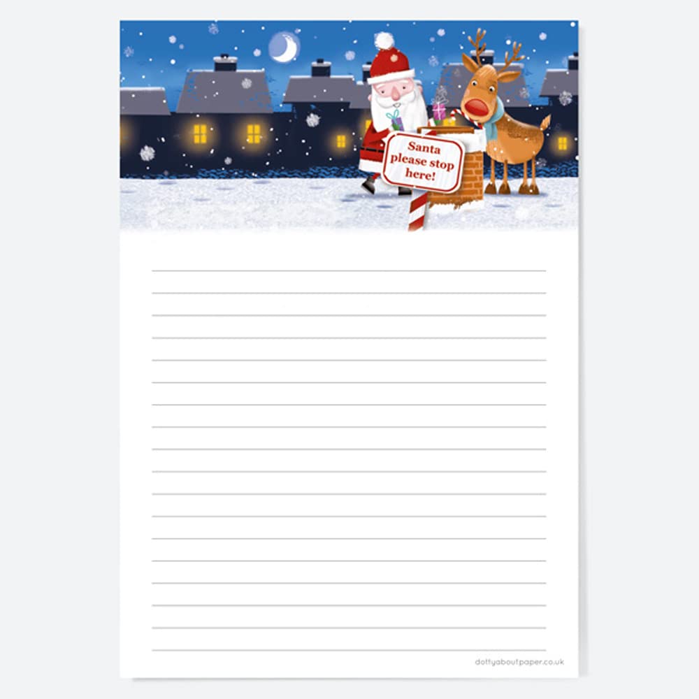 Santa & Rudolph Fun - Chimney - Notelet Letter Set - Pack of 20. Santa & Rudolph Christmas, Letter Set, Santa, Rudolph, Festive, Cute, Xmas, Family, Festive Christmas Letter Set. (5201)