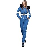 Yousify Womens Snow Suit Winter Ski Suits Jumpsuits Outdoor Sports Waterproof Removable Faux Fur Collar Blue XL