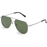 Livho Polarized Aviator Sunglasses for Men, Trendy Square UV Protection Oversized Fashion Sunglasses, Medium, Silver/Green
