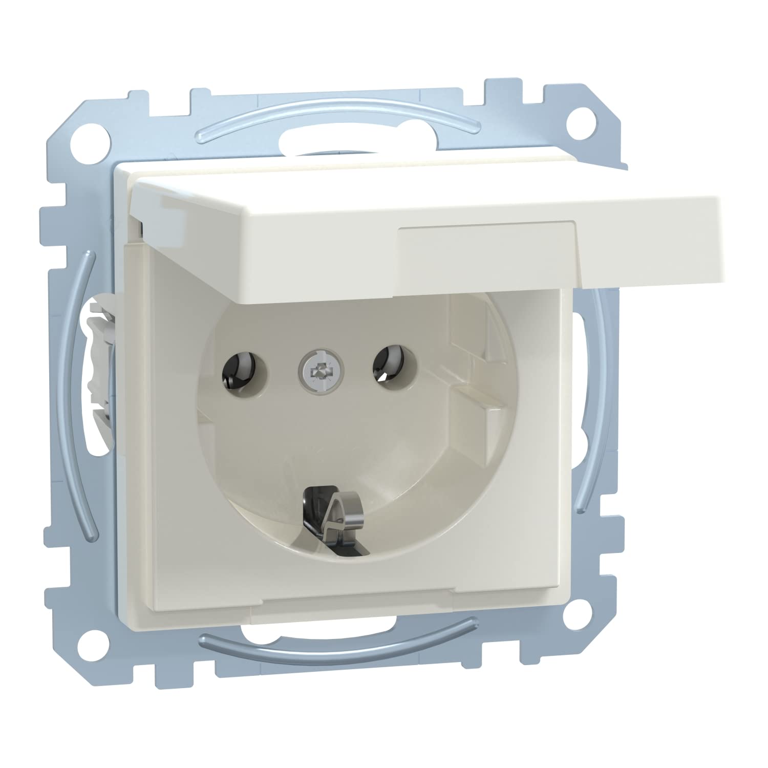 Merten MEG2311 0319 SCHUKO System M Socket with Hinged Lid, Plug-in Terminals, Glossy Polar White