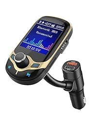 Nulaxy Bluetooth Transmisor FM 1.8 "Pantalla en color Receptor inalámbrico Kit para automóvil W QC3.0 Carga rápida, Lectura de voltaje de batería de automóvil, Llamada con manos libres, Soporte USB, Tarjeta TF, AUX, Modo de ecualizador   KM28 Gold