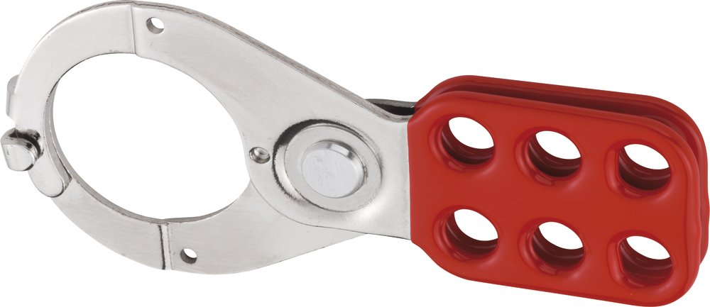 ABUS 33552 1-0.5-inch Steel Lock Off Tag Out Hasp with Shackle Clearance and Clamp - Red