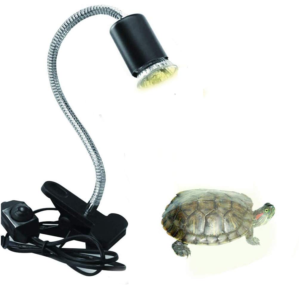FYSW E27 Pet Lizard Tortoise Reptile Lamp Holder Basking Light,Heat Spotlight Holder With Clamp Lamp Fixture & 360 ° Rotating neck,75W Lamp For Reptiles, Lizards, Turtle Snakes Aquarium (Black)