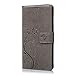 Note 5 Case,Samsung Galaxy Note 5 Case - Badalink Fashion Wallet PU Leather with Embossed Flowers Butterfly [Card Holders] Flip Cover with Hand Strap & 3D Cute Elephant Dust Plug & Stylus Pen - Gray