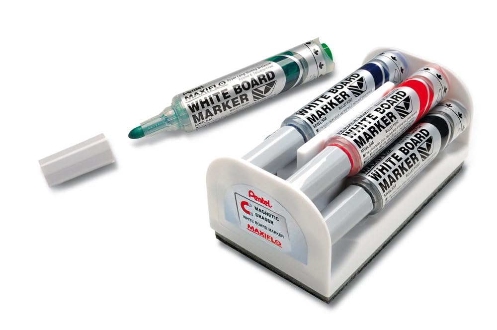 Pentel Maxiflo Liquid Ink Drywipe Marker Eraser Set, MWL5M/MAG/4-M