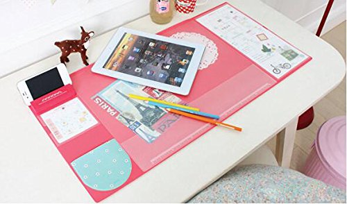 Large Size Mouse pad Anti-slip Desk Mouse Mat Waterproof Desk Protector Mat with Smartphone Stand, Pockets, Dividing Rule, Calendar and Pen Groove( Various Colors) (Pink cherry)