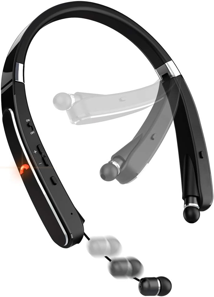 Bluetooth Headphones, Pandawill 30Hr Playtime V4.1 Bluetooth Headset with Noise Cancelling Earbuds [Motorcycle Foldable Neckband Design] Wireless Helmet Headphones,Easy Exercise and Fun(Black)