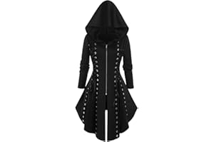 ROSE GAL Rosegal Womens Plus Size Hooded Lace-up Grommets Color Block Gothic Zip Front Asymmetrical Hem Long Sleeve Top