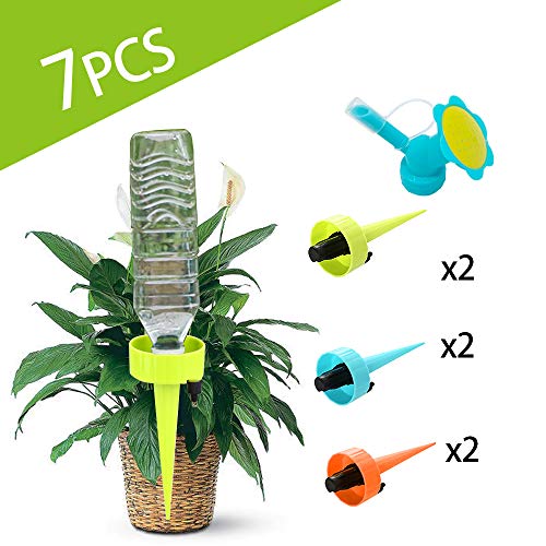 GAYISIC Self Watering Spikes Plant Devices Bottle Cap Watering Can Indoor Upgraded Automatic Plant Waterer 7PCS with Slow Release Irrigation Drip Control for Garden Flower Vegetables (7PCS)