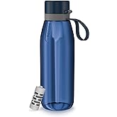 PHILIPS Filtered Water Bottle, BPA-Free Tritan Plastic Water Bottles, Replaces 450 Plastic Water Bottle with Reusable GoZero Everyday Water Filter, Portable Filtering Bottle for Travel, 36oz Navy Blue