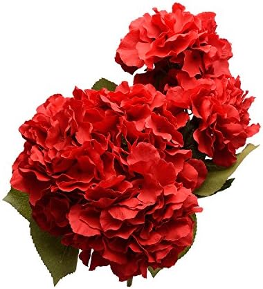 Derker Silk Artificial Hydrangea Bouquet 5 Big Heads Hydrangea Flowers Arrangement Home Wedding Centerpieces Christmas Decoration (Red)