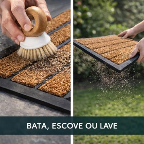 Tapete Capacho de Entrada Fibra de Coco Natural com Base Antiderrapante em Borracha 40x60cm Listrado para Porta Interna e Externa