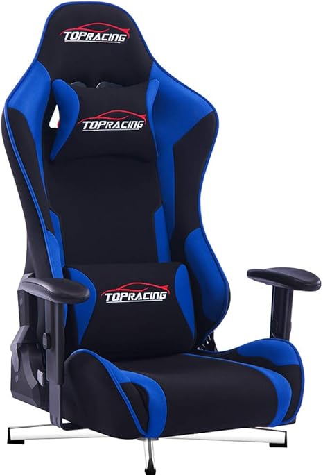Amazon Co Jp Topracing ゲーミング座椅子 360度回転 ゲーミングチェア155度リクライニング ハイバック 可動肘 ヘッドレスト クッション付き ブルー 布 ホーム キッチン