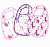 3 Baby Bibs & Burp Cloths For Boys & Girls. Cute Multi Layers Muslin Cotton Bib With Snaps For Feeding, Burping, & Drooling.