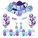 Mermaid Birthday Party Supplies and Decorations for Girls Birthday Party, 64 Piece Pack of Balloons, Flower Pom Poms, Cupcake Toppers and Hats by Bash Supplies