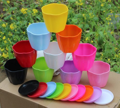 P2P@zita 3.5" Mini Plastic Flower Seedlings Nursery Pot/ Planter / Flower Pot with Pallet 10 Colors,All