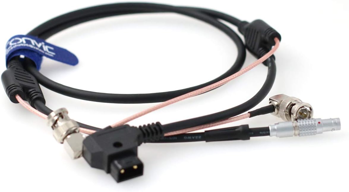 Eonvic D-tap to 2 Pin BNC Zacuto Gratical Eye EVF Power Video Cable, Black, 1M length cable