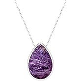 LUSTRE AND LIGHT Natural Charoite Slider Pendant Necklace for Women in Sterling Silver, Gemstone Jewelry Gifts for Her Birthday, Anniversary, Christmas, Graduation