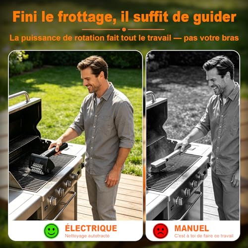 Electric Barbecue Brush, Cordless BBQ Cleaning Brush, 4000 mAh Battery, 304 Stainless Steel Brush Head, BBQ Grill, 2 Speed, Autonomy 90 Min, Waterproof, LED Light, Men's Gift