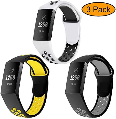 Neitooh 3 Packs Bands Compatible with Fitbit Charge 3/Charge 3 SE for Women and Men,Soft Silicon Waterproof Replacement Sports Strap with Breathable Holes