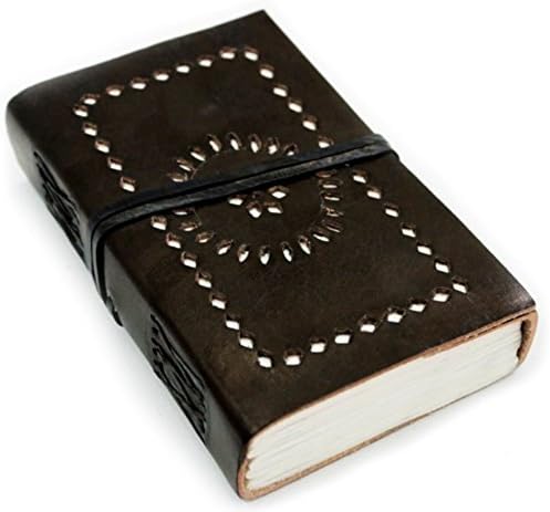 Engraved Leather Writing Journal with Floral Cut Work 5.5 X 3.5 Inch Regular Notebook Handmade