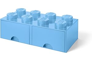 ROOM COPENHAGEN LEGO Brick Drawer, 8 Knobs, 2 Drawers, Stackable Storage Box, Light Royal Blue