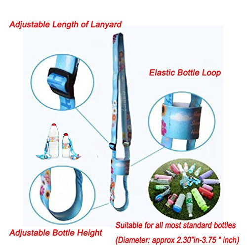 Glovion Adjustable Water Bottle Sling,Compact Lanyard Bottle Carrier - (Adult) Blue Flower